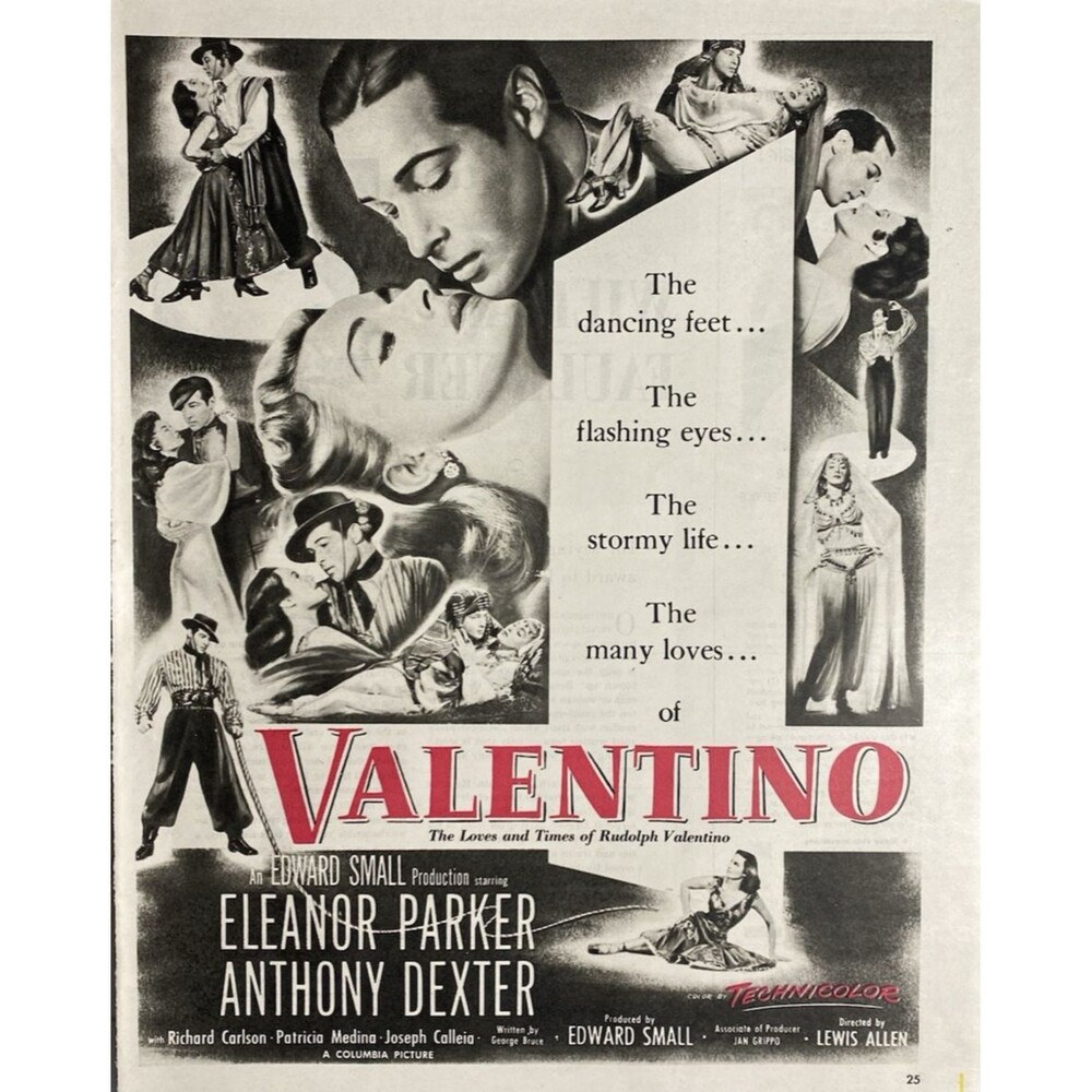 VALENTINO "The Love & Times of Rudolph Valentino" Eleanor Parker Print Ad 1951